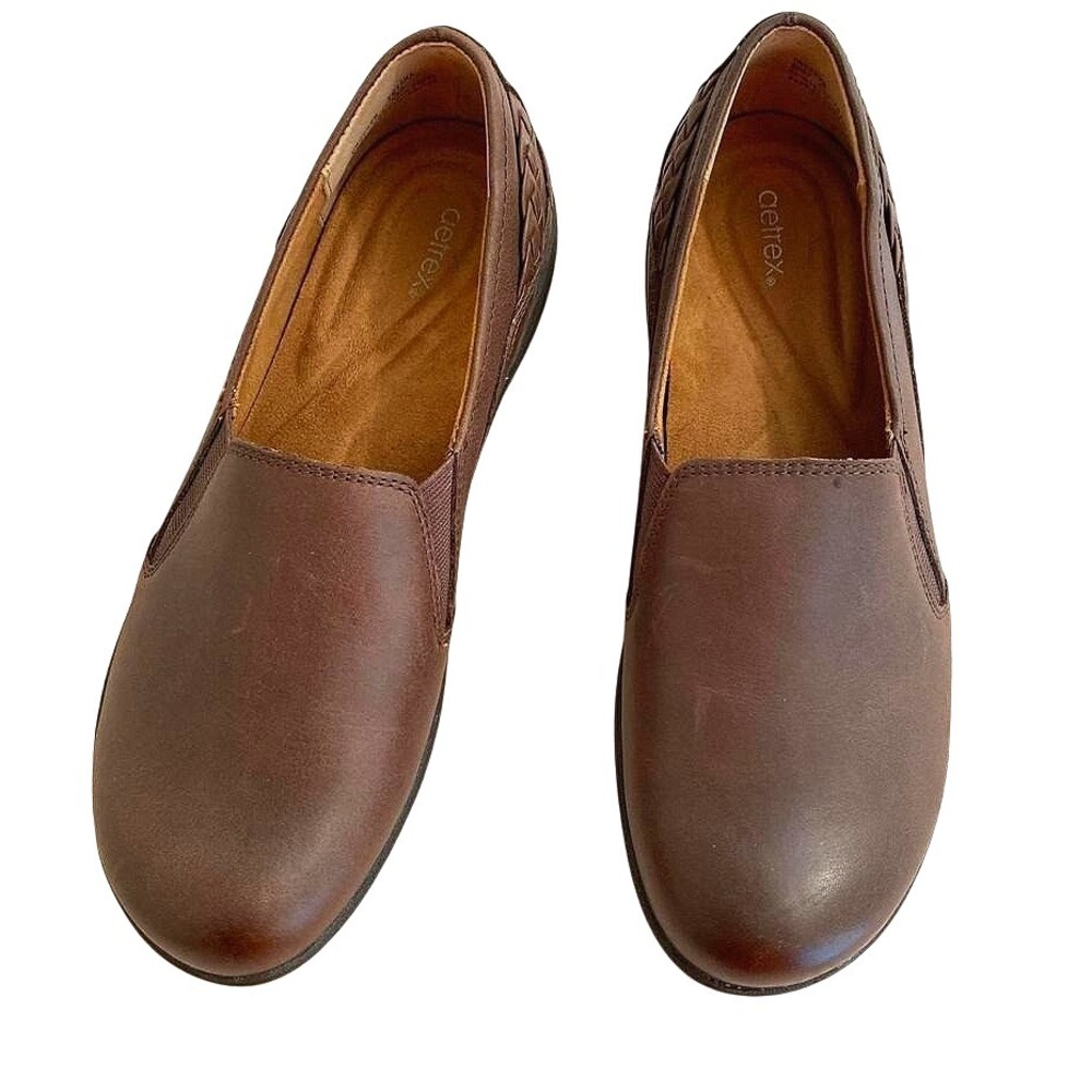 Aetrex Brown Leather Slip On Loafers Comfort Casual Shoes